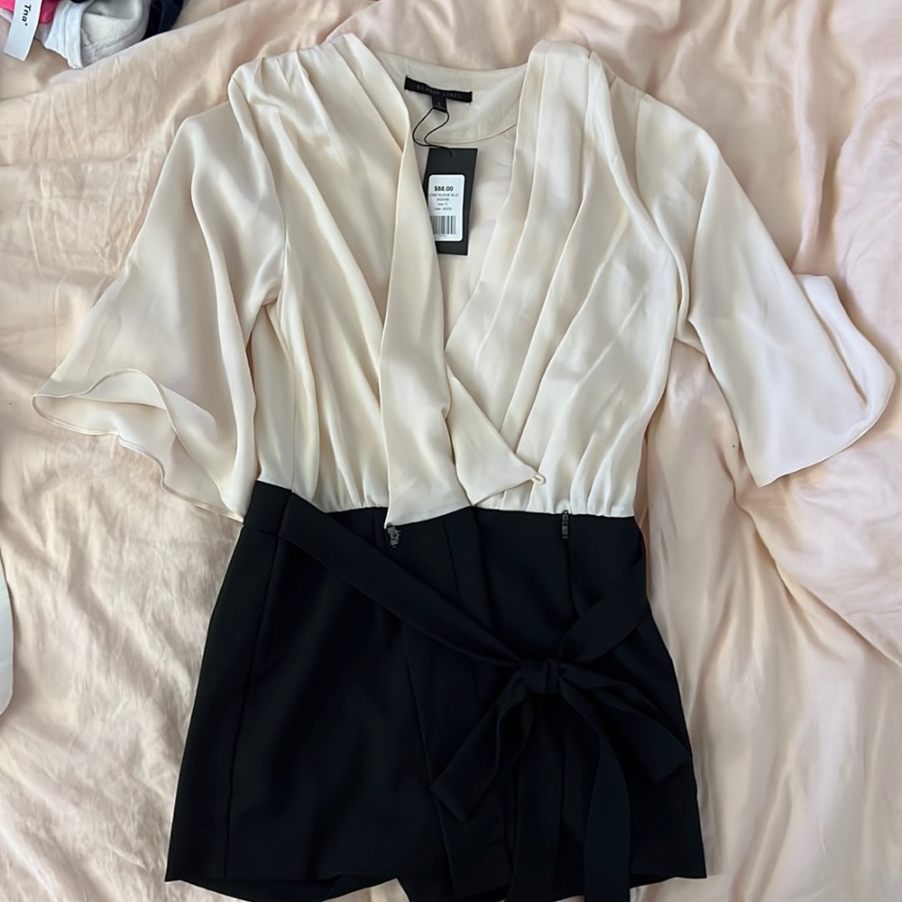 NWT Beige chiffon top black romper